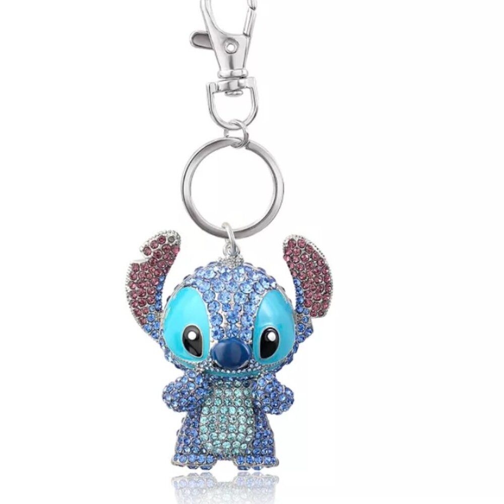 DISNEY Stitch Keychain 3D Rhinestone Crystal Metal Keychain Keyring Bag Charm